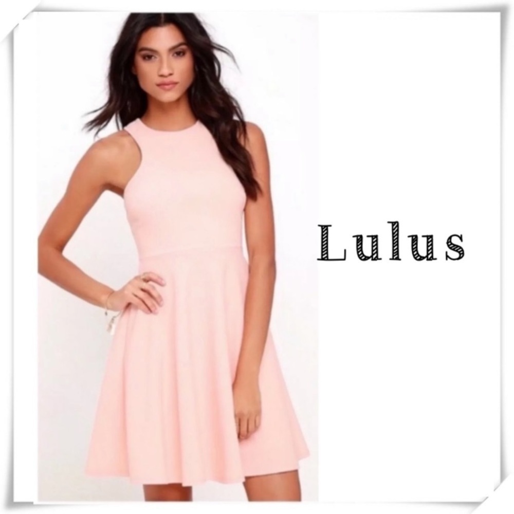Lulu’s Nude Peach Skater Dress Soft Peach Pink New with Tags
